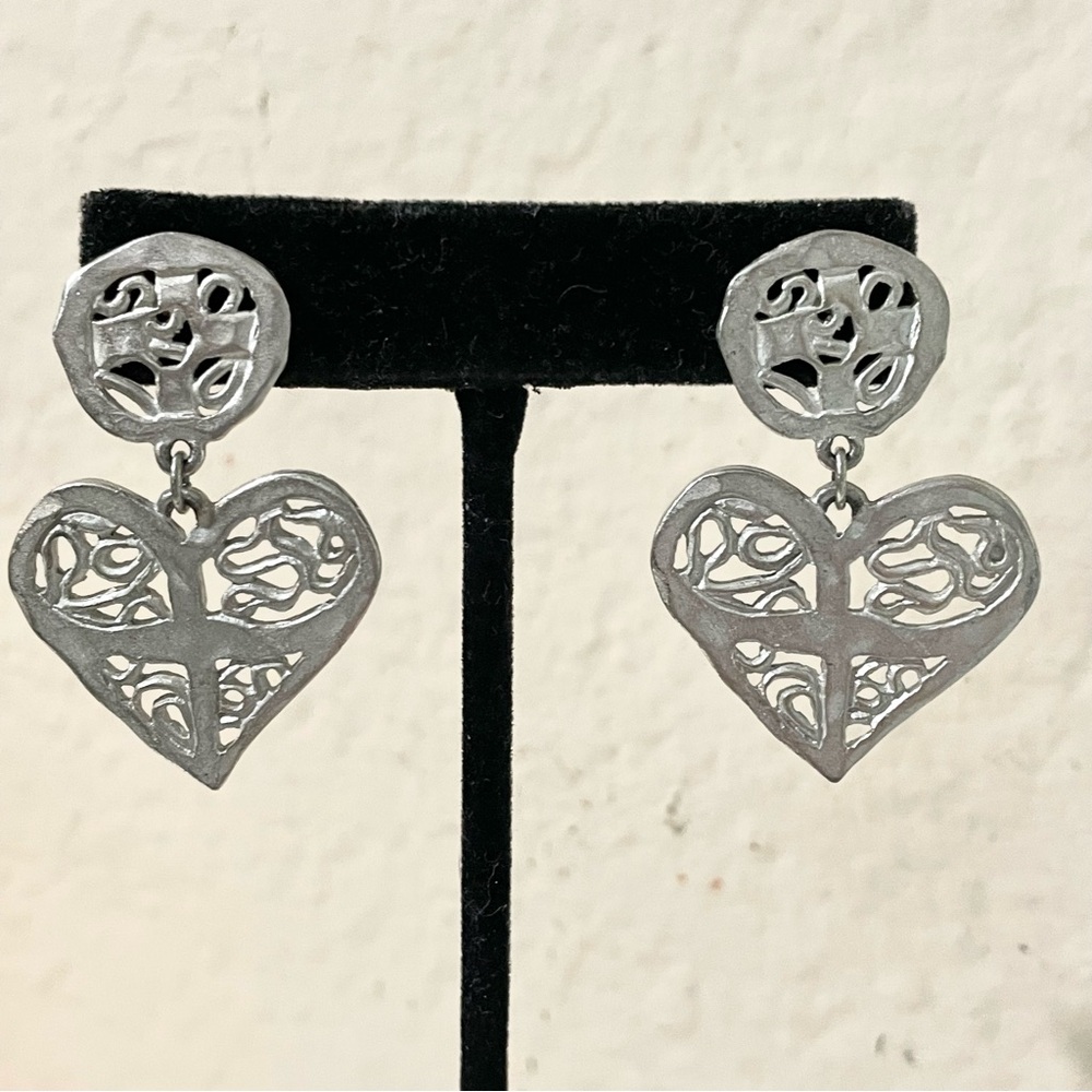 Vintage Silver-tone Heart Earrings
